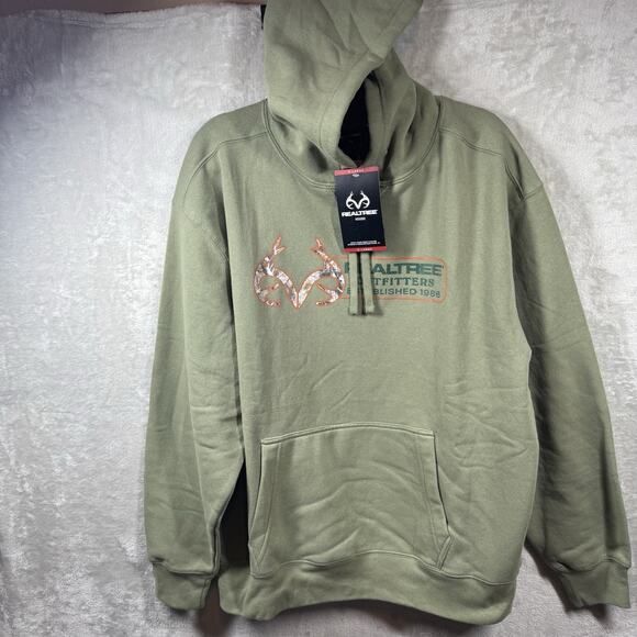 Realtree Outfitters NEW Mens XL Pullover Sweatshirt Hoodie Green Fleece Antlers - Picture 1 of 12